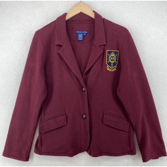 RALPH LAUREN Blazer Womens XL Crest Patch Varsity College University Jacket Red - Picture 1 of 12